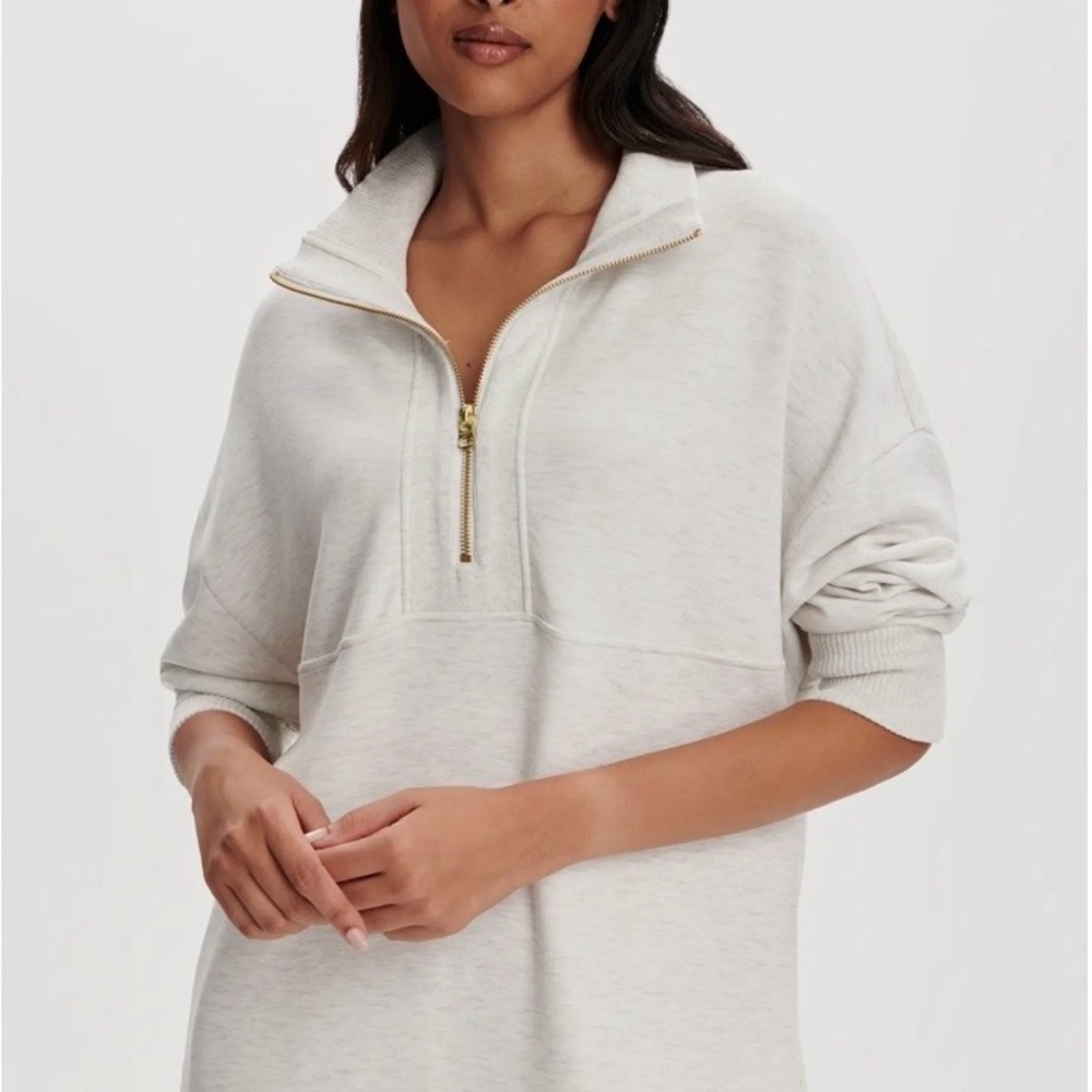 Varley Molly Longline DoubleSoft Half Zip Sweatshirt- M Ivory Marl
